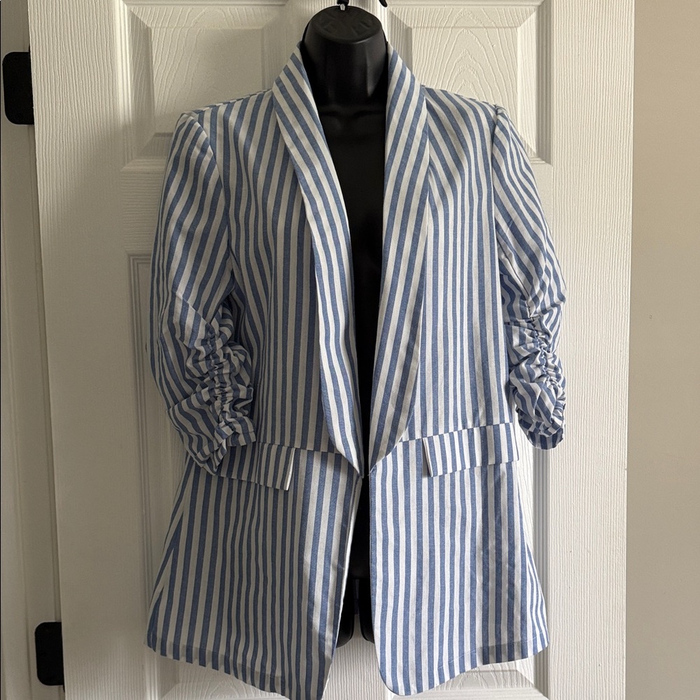 Striped Blue & White Women's Blazer Jacket